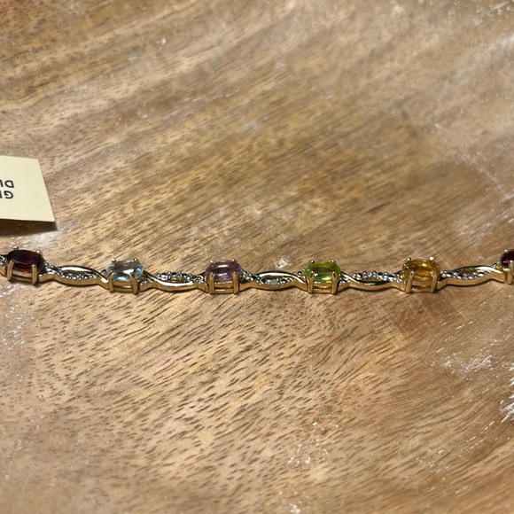 NWT Multi Genuine Gemstone & Diamond 18KT Gold Over Sterling Silver Bracelet - Picture 6 of 15